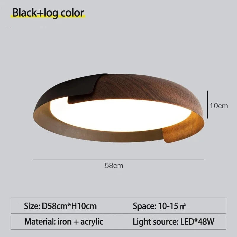 Plafonnier LED Rond SANDYHA Nordique en Bois Clair Original - Éclairage Design pour Chambre, Salon, Salle à Manger et Bureau | Marco Lucetti Bûche noire D58cm / Changeable