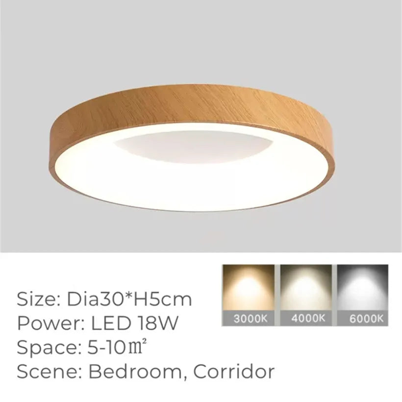 Plafonnier Led rond Ultra-fin Grain de Bois Prestige