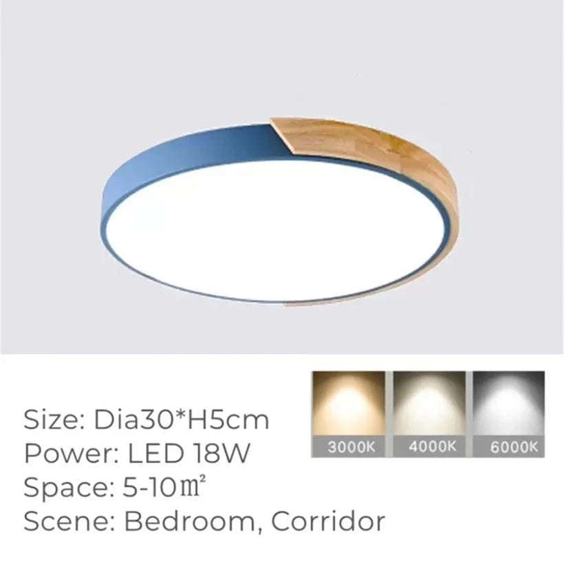 Plafonnier LED Rond Ultra-fin en Grain de Bois - Luxedéco | Marco Lucetti Bleu-B / Blanc chaud 3000K