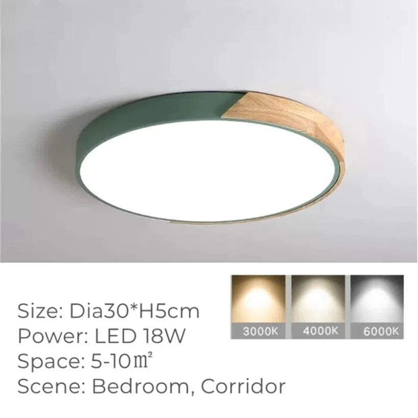 Plafonnier LED Rond Ultra-fin en Grain de Bois - Luxedéco | Marco Lucetti Vert-B / Blanc chaud 3000K