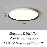 Plafonnier LED rond ultra-mince moderne, sans stroboscope | Marco Lucetti Rond D60x4cm 60W / Blanc chaud Pas de télécommande