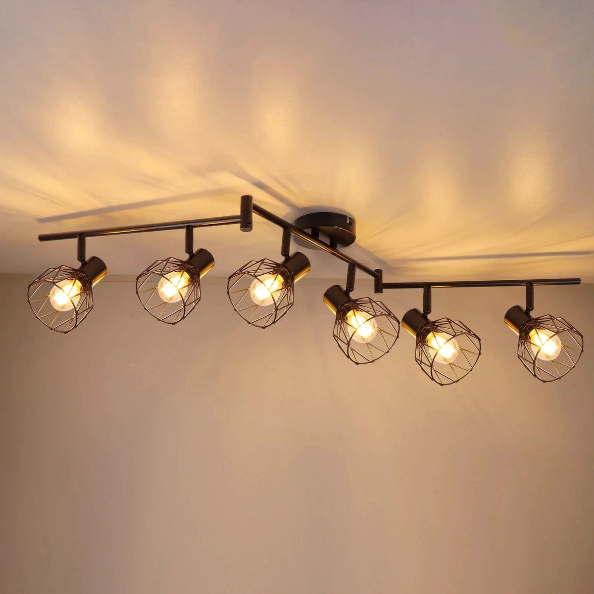 Plafonnier LED Rotatif 6 Voies - Lumières Noir et Blanc - Cage Métallique E14 - Spot de Plafond | Marco Lucetti Noir