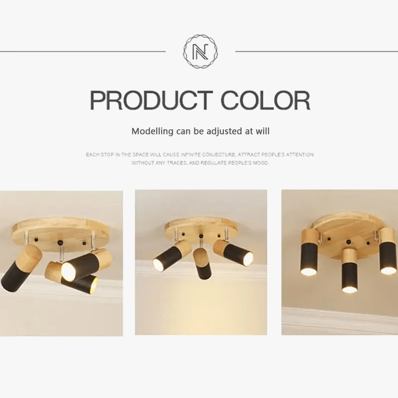 Plafonnier LED Rotatif en Bois Design Nordique Multi-Têtes | Marco Lucetti