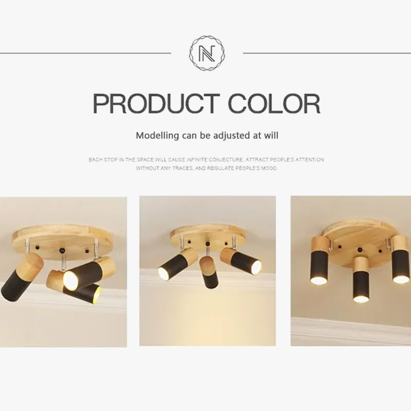 Plafonnier LED Rotatif Multi-têtes en Bois - Collection Nordique
