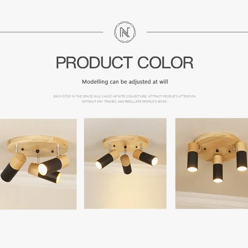 Plafonnier LED Rotatif Multi-têtes en Bois - Collection Nordique | Marco Lucetti