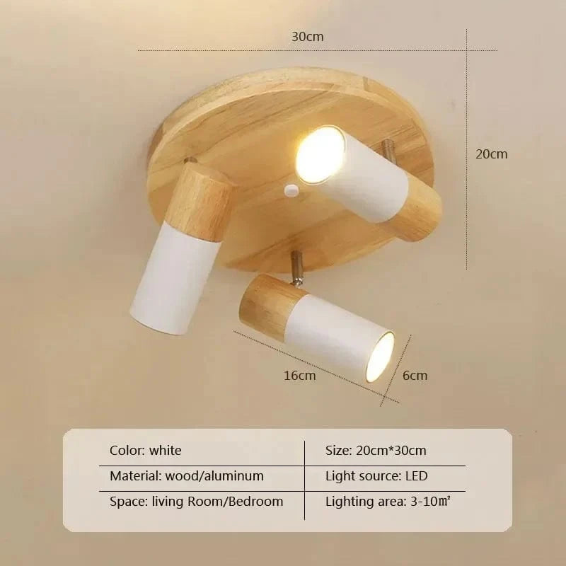 Plafonnier LED Rotatif Multi-têtes en Bois - Collection Nordique | Marco Lucetti CL146 Blanc 3H / Blanc froid