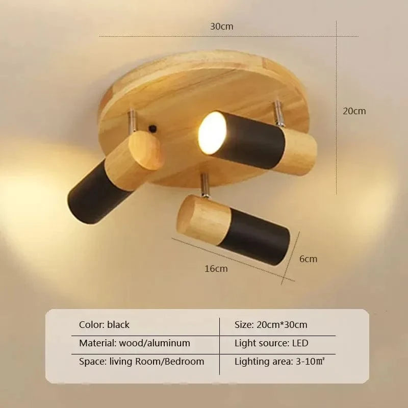 Plafonnier LED Rotatif Multi-têtes en Bois - Collection Nordique | Marco Lucetti CL146 Noir 3H / Blanc froid