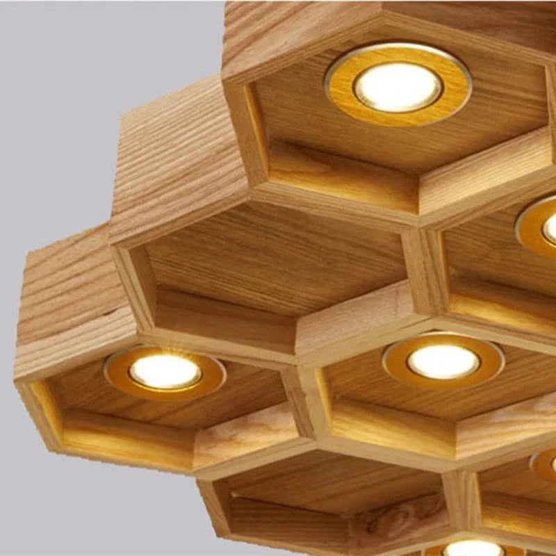 Plafonnier Led "Ruche de Lumière" en bois massif | Marco Lucetti