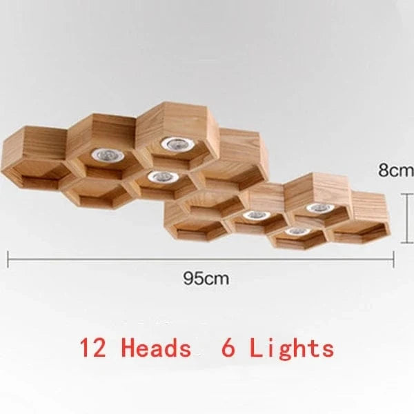 Plafonnier Led "Ruche de Lumière" en bois massif | Marco Lucetti 12 têtes 6 Lumière