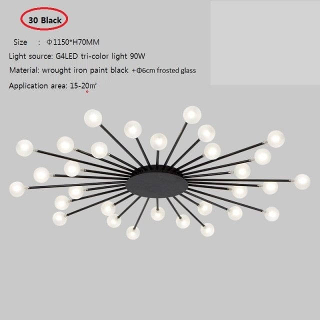 Plafonnier LED Soleil Janira | Marco Lucetti 110V / A - Noir - 30 ampoules / Chaude