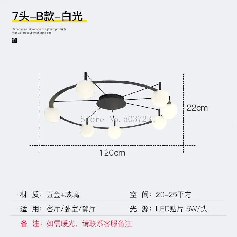Plafonnier LED Suspendu Design Nordique Moderne Minimaliste Éclairage Artistique de Luxe | Marco Lucetti B 6 têtes / Blanc froid