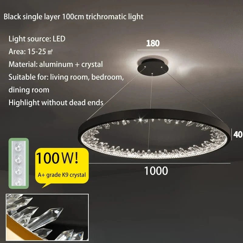 Plafonnier LED suspendu en cristal de luxe - Design moderne | Marco Lucetti Noir-DIA1000mm / Lumière chaude