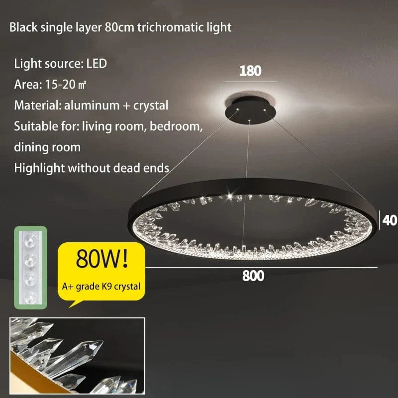 Plafonnier LED suspendu en cristal de luxe - Design moderne | Marco Lucetti Noir-DIA800mm / Lumière chaude