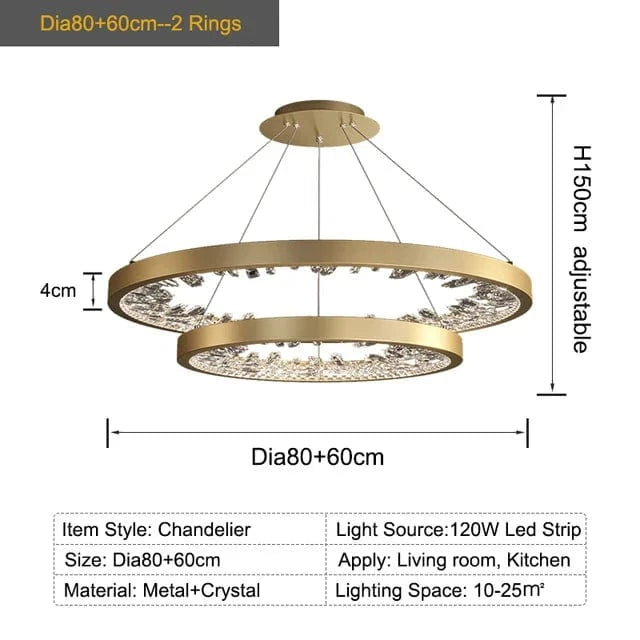 Plafonnier LED suspendu en cristal de luxe - Design moderne | Marco Lucetti Or-2Anneaux / Lumière chaude