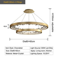 Plafonnier LED suspendu en cristal de luxe - Design moderne | Marco Lucetti Or-2Anneaux / Lumière chaude