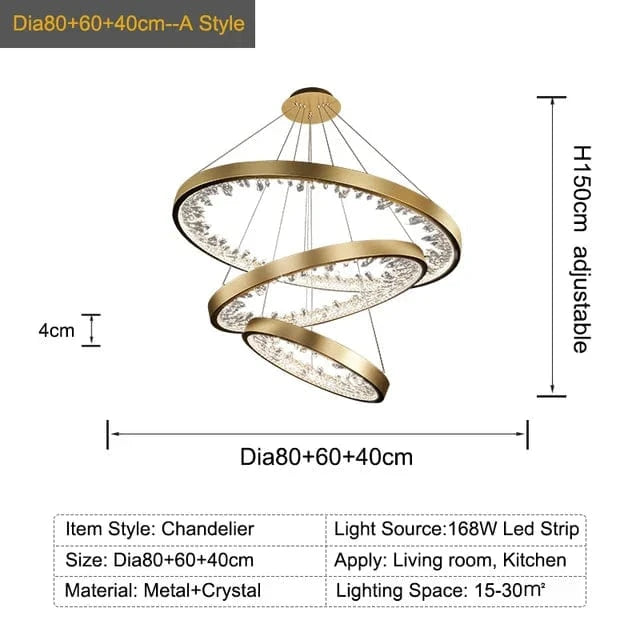 Plafonnier LED suspendu en cristal de luxe - Design moderne | Marco Lucetti Or-3Anneaux A / Lumière chaude