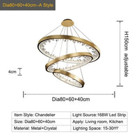 Plafonnier LED suspendu en cristal de luxe - Design moderne | Marco Lucetti Or-3Anneaux A / Lumière chaude