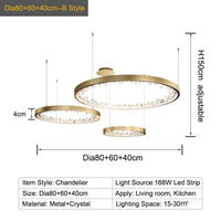 Plafonnier LED suspendu en cristal de luxe - Design moderne | Marco Lucetti Or-3Anneaux B / Lumière chaude