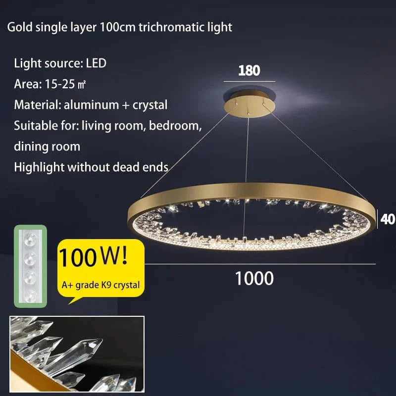 Plafonnier LED suspendu en cristal de luxe - Design moderne | Marco Lucetti Or-DIA1000mm / Lumière chaude