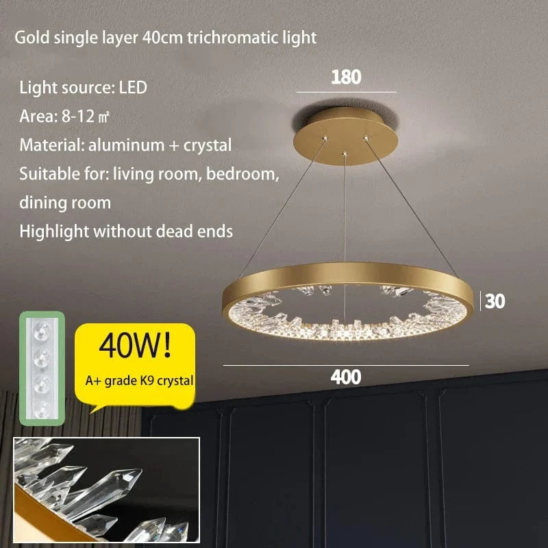 Plafonnier LED suspendu en cristal de luxe - Design moderne | Marco Lucetti Or-DIA400mm / Lumière chaude