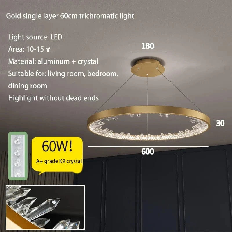 Plafonnier LED suspendu en cristal de luxe - Design moderne | Marco Lucetti Or-DIA600mm / Lumière chaude