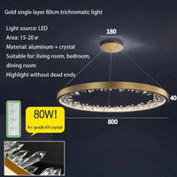 Plafonnier LED suspendu en cristal de luxe - Design moderne | Marco Lucetti Or-DIA800mm / Lumière chaude