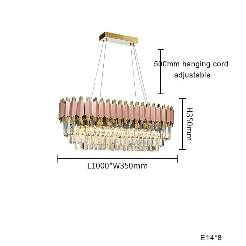 Plafonnier LED Suspendu en Cristal - Design Moderne pour Table à Manger | Marco Lucetti A ovale100cm / Or rose / Lumière chaude