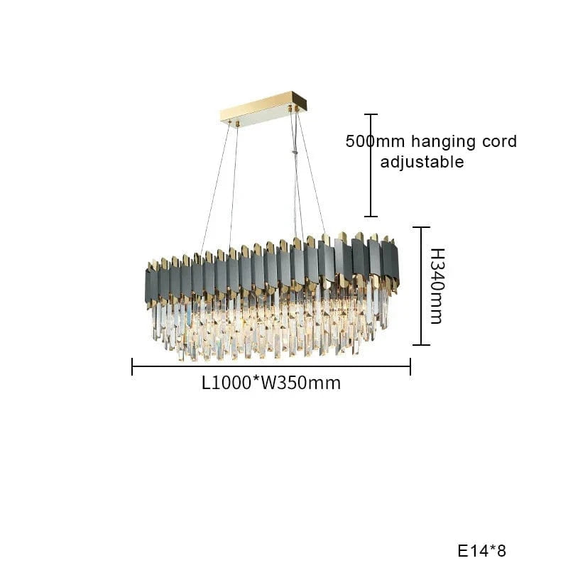 Plafonnier LED Suspendu en Cristal - Design Moderne pour Table à Manger | Marco Lucetti B ovale100cm / Noir mat / Lumière blanche
