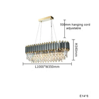 Plafonnier LED Suspendu en Cristal - Design Moderne pour Table à Manger | Marco Lucetti B ovale100cm / Noir mat / Lumière blanche