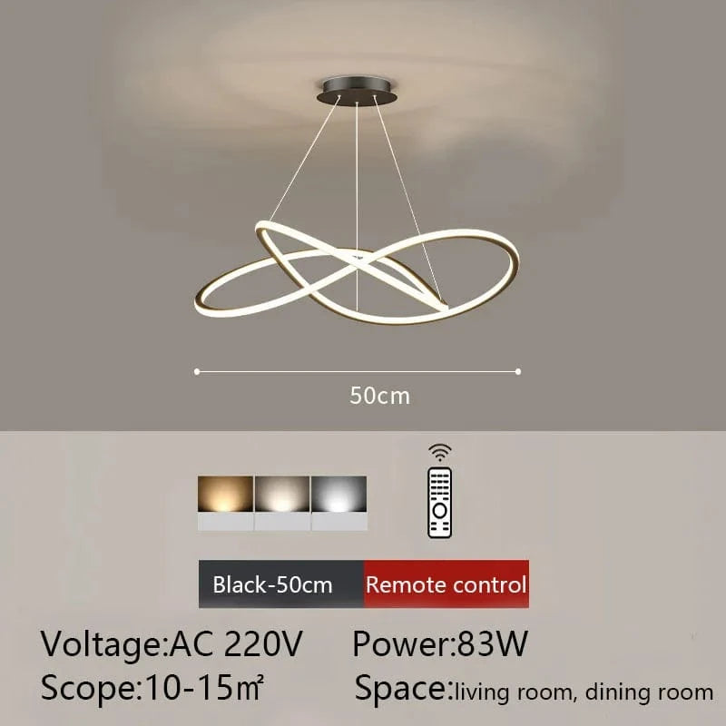 Plafonnier LED Suspendu - Forme Ronde | Marco Lucetti Type B-Noir-50cm / Lumière 3 couleurs-NO RC