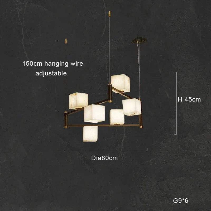 Plafonnier LED Suspendu Marbre Blanc - Design Moderne et Décoratif pour Villas | Marco Lucetti B 6lumière / Cadre argenté / Lumière blanche