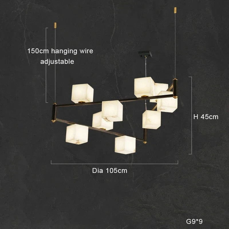 Plafonnier LED Suspendu Marbre Blanc - Design Moderne et Décoratif pour Villas | Marco Lucetti B9lumière / Cadre noir / Lumière naturelle