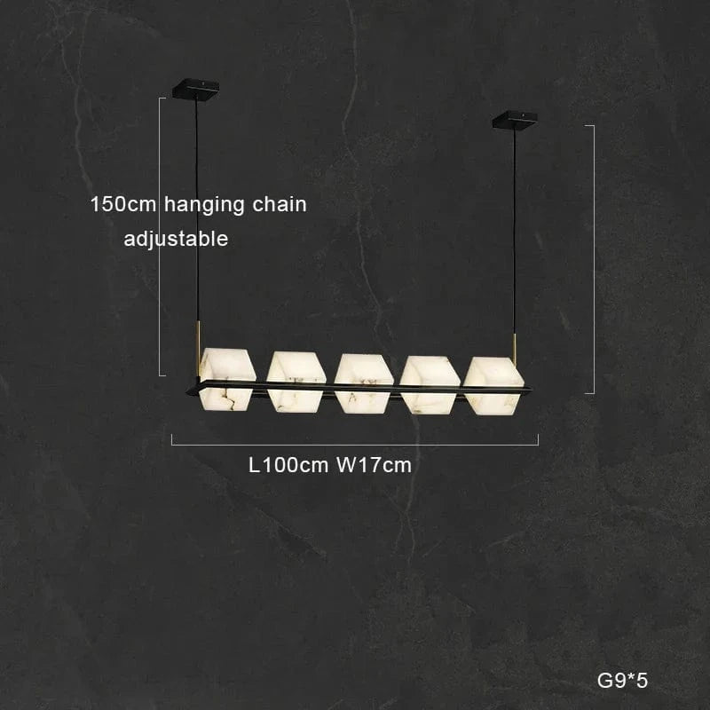 Plafonnier LED Suspendu Marbre Blanc - Design Moderne et Décoratif pour Villas | Marco Lucetti Salle à manger 5lumière / Cadre noir / Lumière chaude