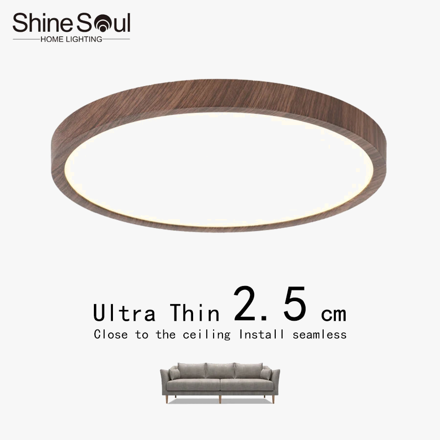 Plafonnier LED Circulaire Ultra-Mince Grain de Bois, 3 Tons de Lumière