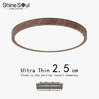 Plafonnier LED Circulaire Ultra-Mince Grain de Bois, 3 Tons de Lumière