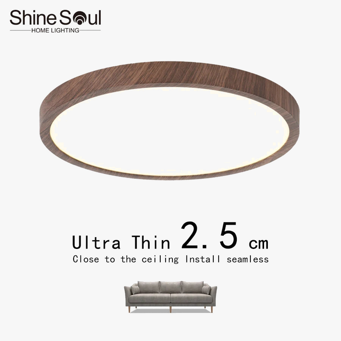 Plafonnier LED Circulaire Ultra-Mince Grain de Bois, 3 Tons de Lumière