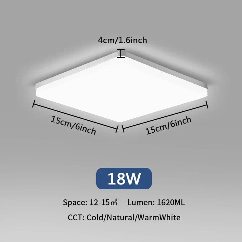 Plafonnier LED Ultra Mince - Forme Ronde & Carrée | Marco Lucetti A Carré 18W / Blanc froid