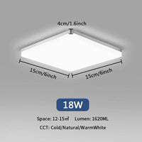 Plafonnier LED Ultra Mince - Forme Ronde & Carrée | Marco Lucetti A Carré 18W / Blanc froid