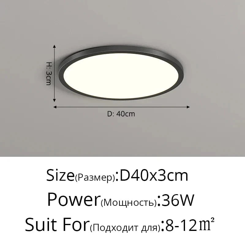 Plafonnier LED Ultra-mince Rectangulaire Minimaliste Scandinave Moderne en Acrylique | Marco Lucetti A Noir D40x3cm 36W / Blanc chaud, pas de télécommande