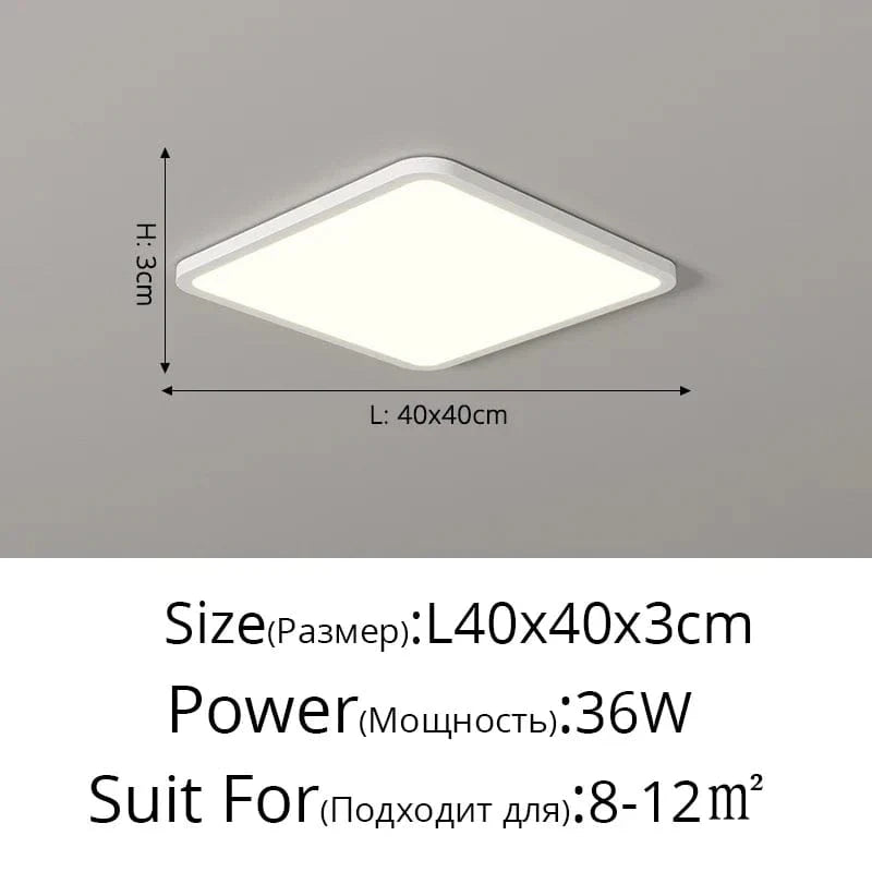 Plafonnier LED Ultra-mince Rectangulaire Minimaliste Scandinave Moderne en Acrylique | Marco Lucetti B Blanc L40x40cm 36W / Blanc froid, pas de télécommande