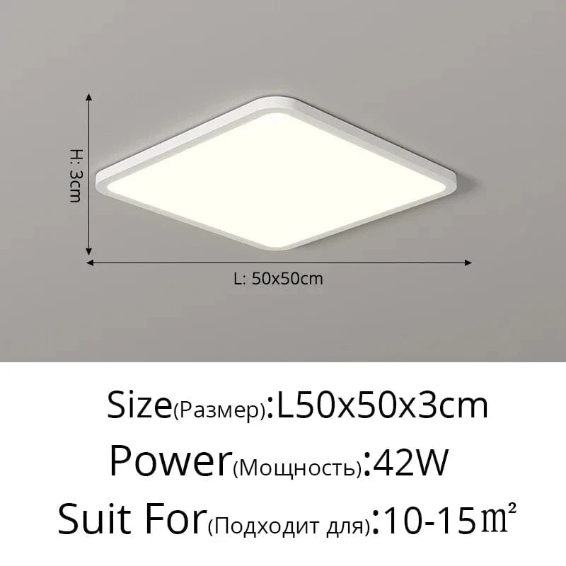 Plafonnier LED Ultra-mince Rectangulaire Minimaliste Scandinave Moderne en Acrylique | Marco Lucetti B Blanc L50x50cm 42W / Blanc chaud, pas de télécommande