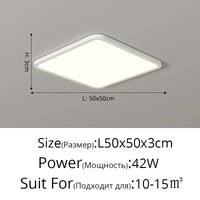 Plafonnier LED Ultra-mince Rectangulaire Minimaliste Scandinave Moderne en Acrylique | Marco Lucetti B Blanc L50x50cm 42W / Blanc chaud, pas de télécommande