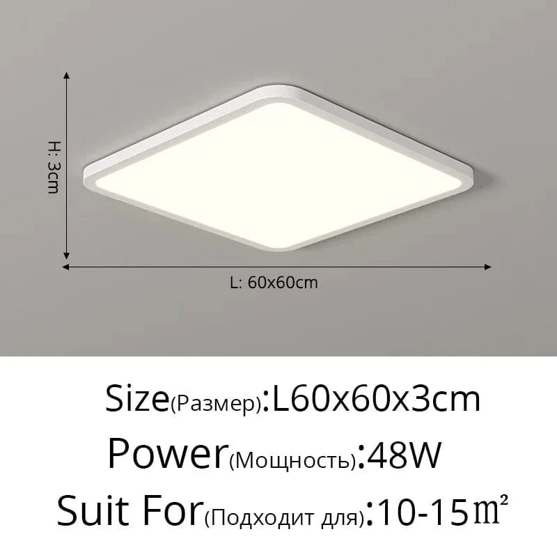 Plafonnier LED Ultra-mince Rectangulaire Minimaliste Scandinave Moderne en Acrylique | Marco Lucetti B Blanc L60x60cm 48W / Blanc froid, pas de télécommande