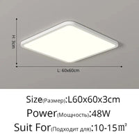 Plafonnier LED Ultra-mince Rectangulaire Minimaliste Scandinave Moderne en Acrylique | Marco Lucetti B Blanc L60x60cm 48W / Blanc froid, pas de télécommande