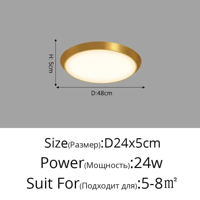 Plafonnier LED Ultra-mince Rond Waterproof Trois Épreuves | Marco Lucetti Or D24x5cm 24W / Blanc chaud, pas de télécommande