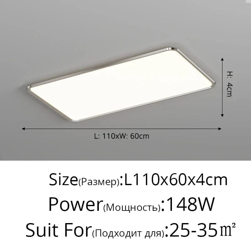 Plafonnier LED ultramince pour un éclairage moderne dans toutes les pièces de la maison | Marco Lucetti Chromé 110x70cm / 3 couleurs sans télécommande