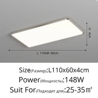 Plafonnier LED ultramince pour un éclairage moderne dans toutes les pièces de la maison | Marco Lucetti Chromé 110x70cm / 3 couleurs sans télécommande