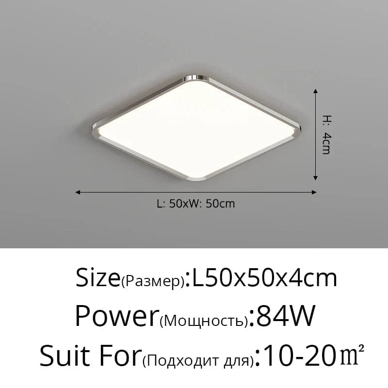 Plafonnier LED ultramince pour un éclairage moderne dans toutes les pièces de la maison | Marco Lucetti Chrome carré 84w / 3 couleurs sans télécommande