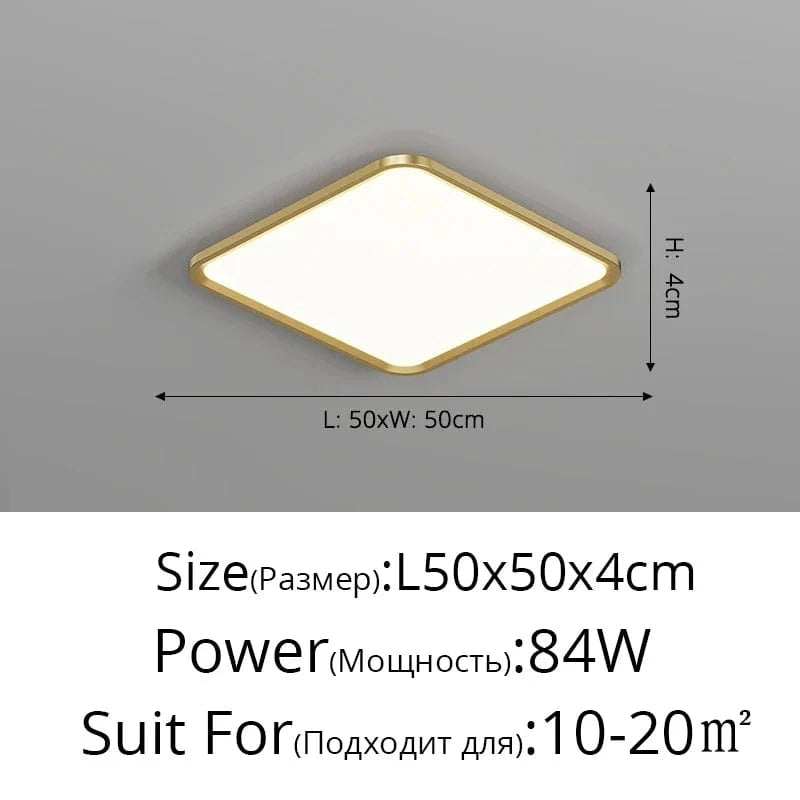 Plafonnier LED ultramince pour un éclairage moderne et élégant de votre intérieur | Marco Lucetti Carré en cuivre 84w / 3 couleurs sans télécommande