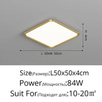 Plafonnier LED ultramince pour un éclairage moderne et élégant de votre intérieur | Marco Lucetti Carré en cuivre 84w / 3 couleurs sans télécommande